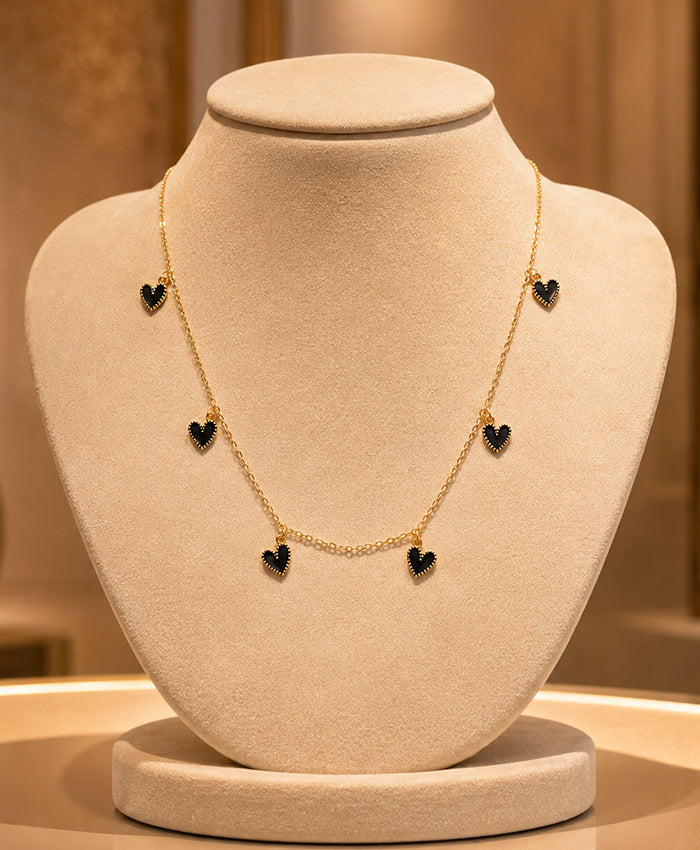 Black Heart Charm Gold-Tone Necklace for Women