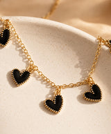 Black Heart Charm Gold-Tone Necklace for Women
