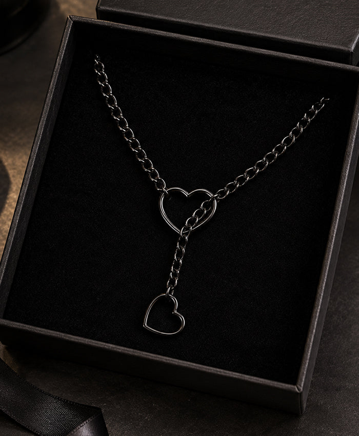 Black Heart Layered Chain Necklace for Women