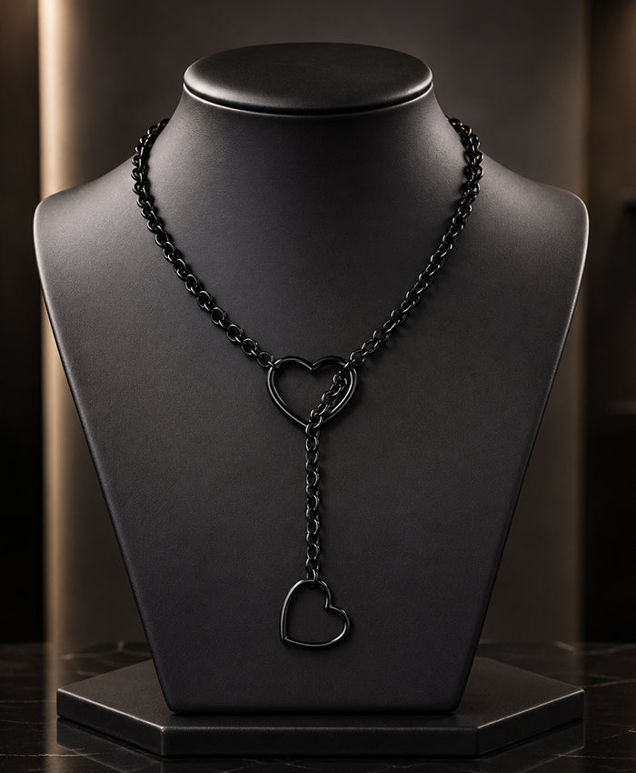 Black Heart Layered Chain Necklace for Women