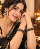 Black Multicolor Marble Rhinestone Lac Bangle Set