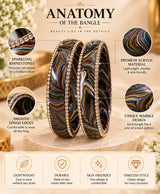 Black Multicolor Marble Rhinestone Lac Bangle Set