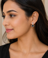 Black Onyx-Style Crystal Halo Drop Earrings