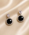 Black Onyx-Style Crystal Halo Drop Earrings