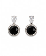Black Onyx-Style Crystal Halo Drop Earrings
