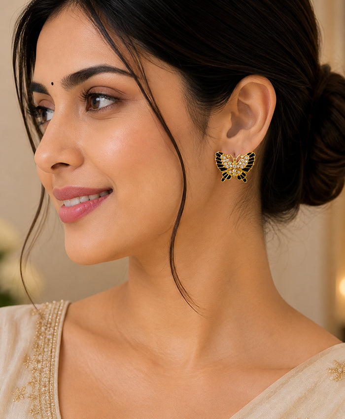 Black & Gold Butterfly Crystal Stud Earrings