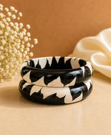 Black & Ivory Hand-Painted Statement Lac Bangle Set