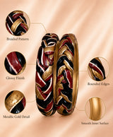 Black Red Gold Braided Enamel Lac Bangles