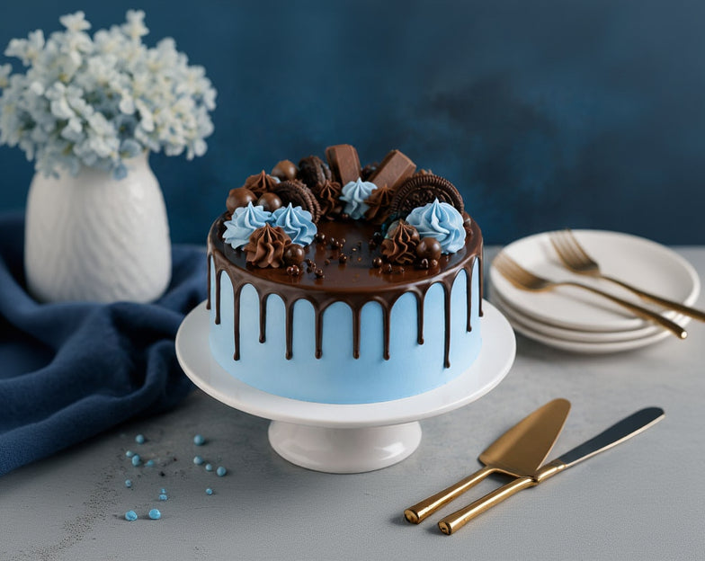Blue Chocolate Drip Celebration Cake