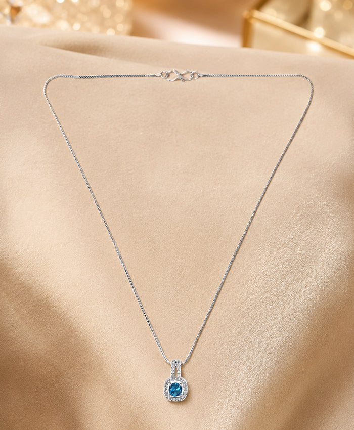 Blue Crystal Halo Pendant Silver-Tone Necklace