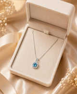 Blue Crystal Halo Pendant Silver-Tone Necklace