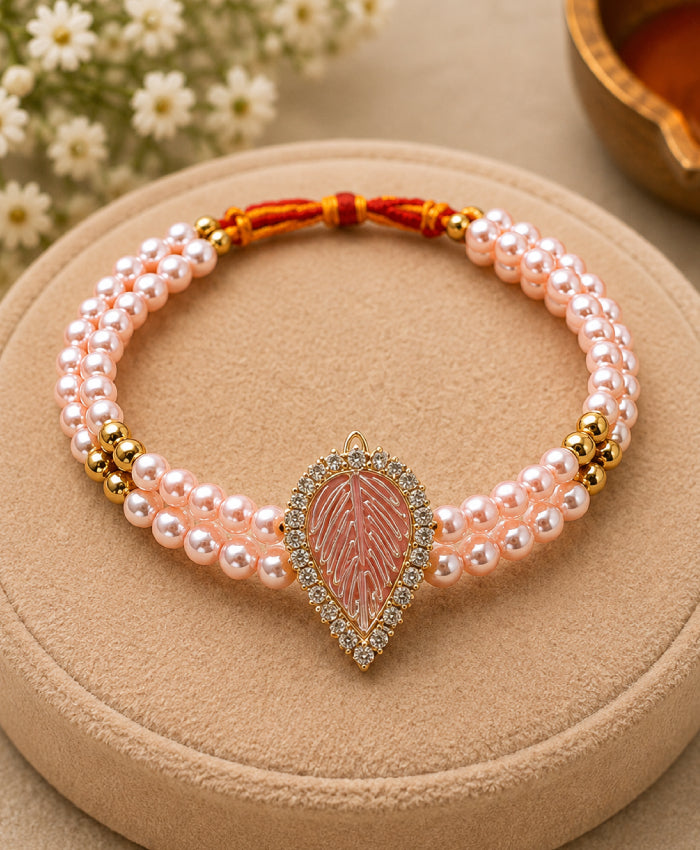 Blush Pearl Leaf Designer Rakhi
