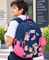Butterfly Bloom Navy & Pink School Backpack with Mini Pouch
