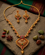 Rajshree Antique Gold Temple Necklace & Earrings Set
