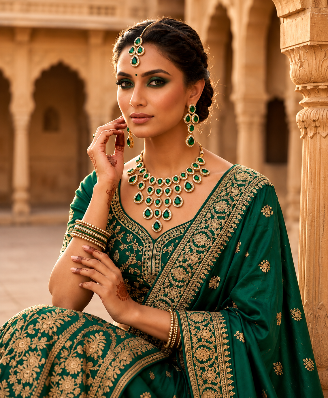 Emerald Cascade Royal Green Necklace Set