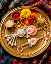 Elegant Peach Pearl Designer Rakhi Combo Set