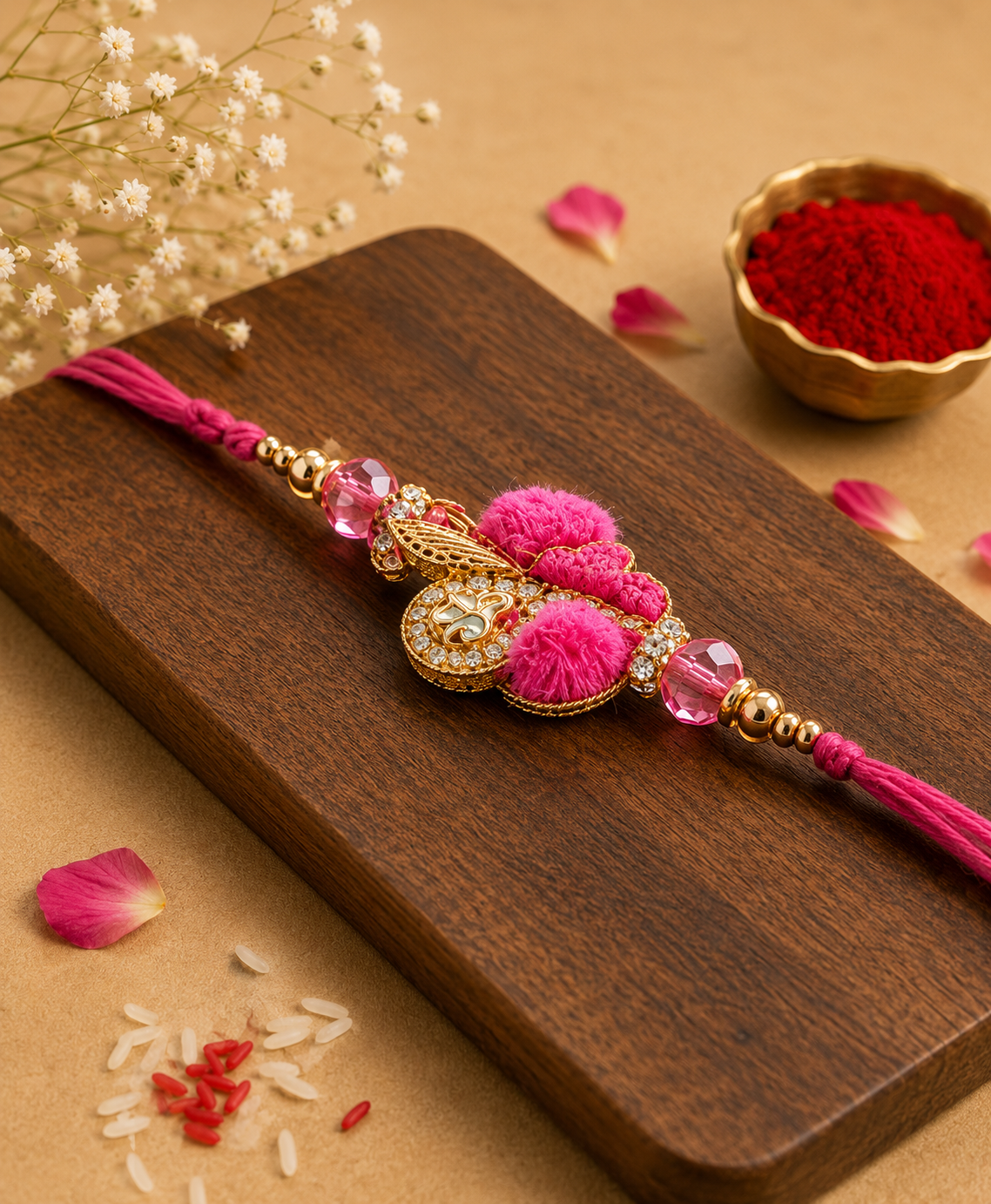 Pink Kanha Floral Designer Rakhi