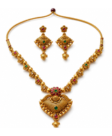 Rajshree Antique Gold Temple Necklace & Earrings Set