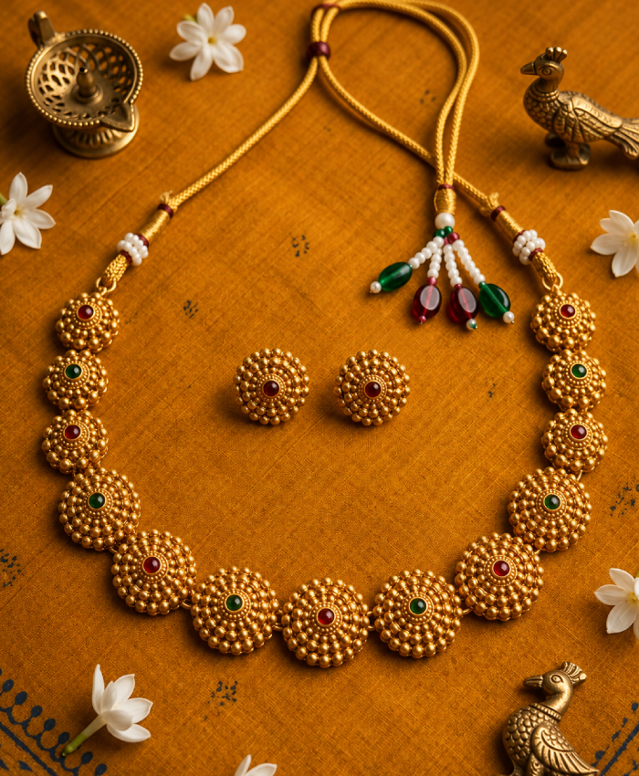 Kanakpriya Antique Gold Beaded Necklace Set
