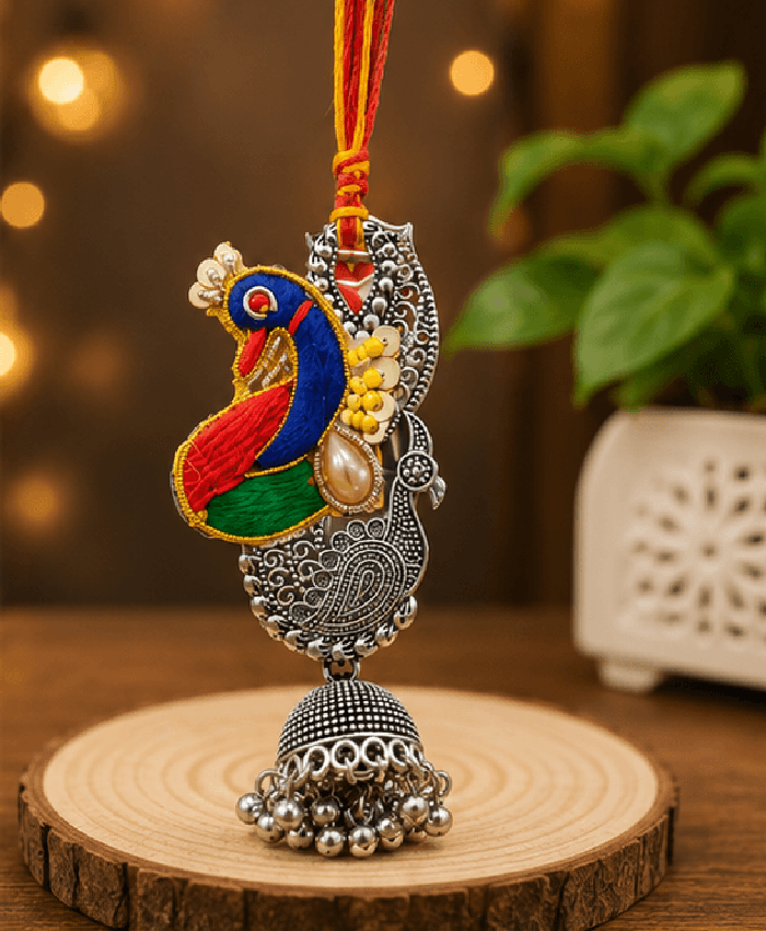 Peacock Jhumki Designer Lumba Rakhi