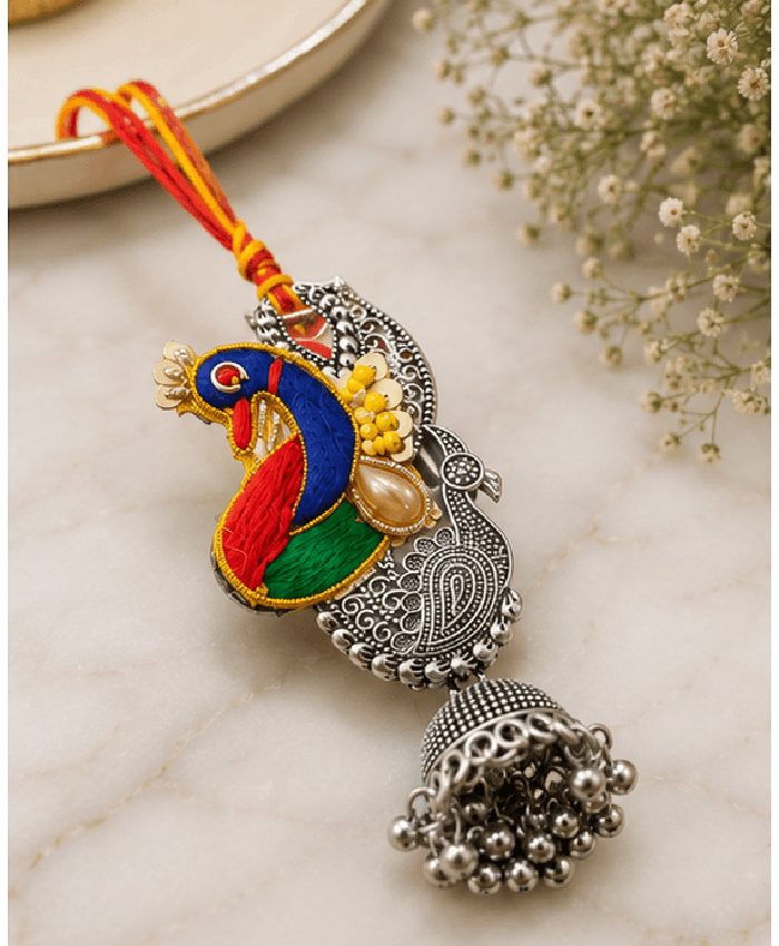 Peacock Jhumki Designer Lumba Rakhi