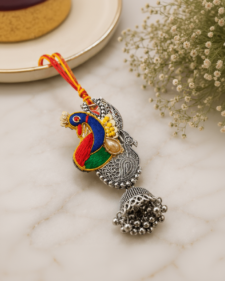 Peacock Jhumki Designer Lumba Rakhi