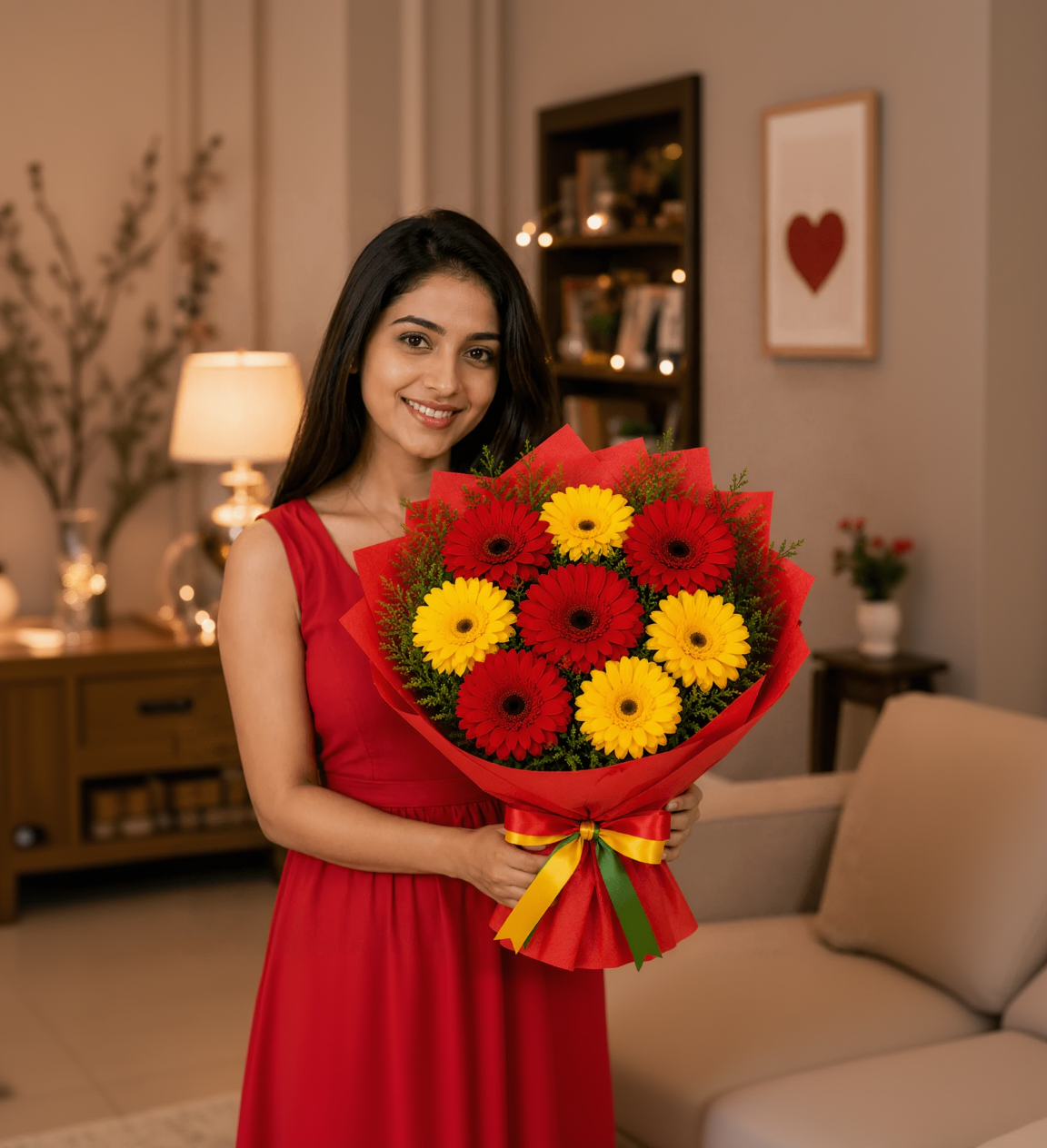 Glorious Red & Yellow Gerbera Blossoms Bouquet