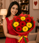 Glorious Red & Yellow Gerbera Blossoms Bouquet