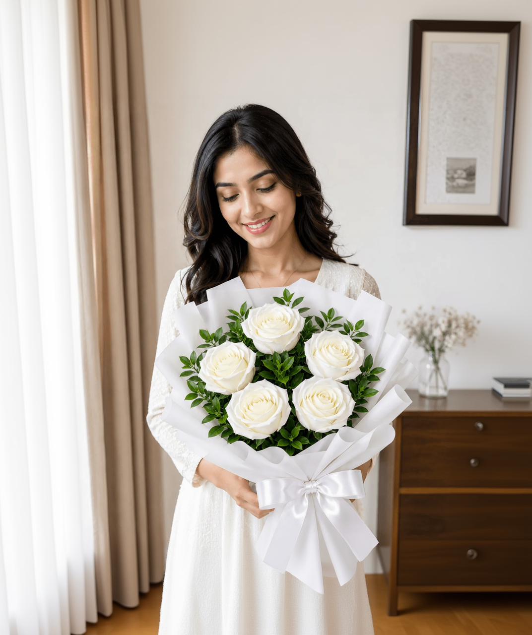 Heavenly White Roses Bunch