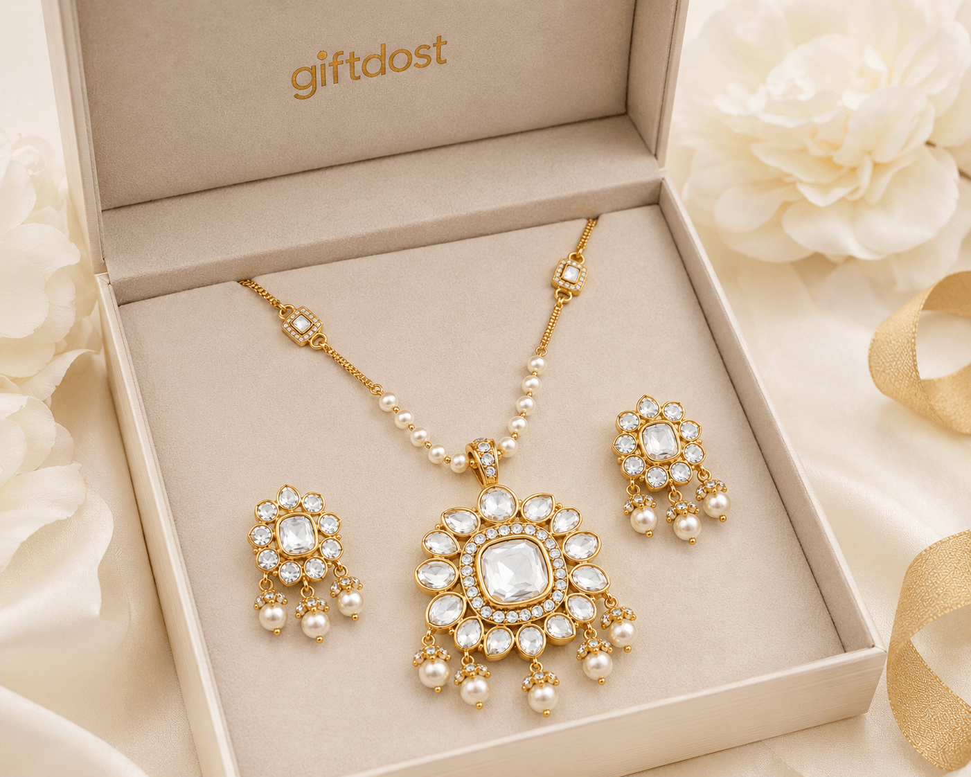 Tanvi Pearl Polki Luxe Pendant Set