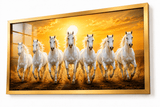Seven White Running Horses Sunrise Premium Acrylic Wall Art
