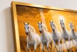 Seven White Running Horses Sunrise Premium Acrylic Wall Art
