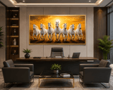 Seven White Running Horses Sunrise Premium Acrylic Wall Art