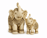 Vintage Ivory Look Mother & Baby Elephant Figurine Set