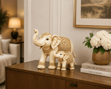 Vintage Ivory Look Mother & Baby Elephant Figurine Set
