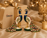 Royal Kundan Meena Peacock Figurine Set (Pair)