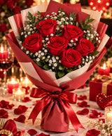 Classic Red Rose Bouquet – 6 Red Roses
