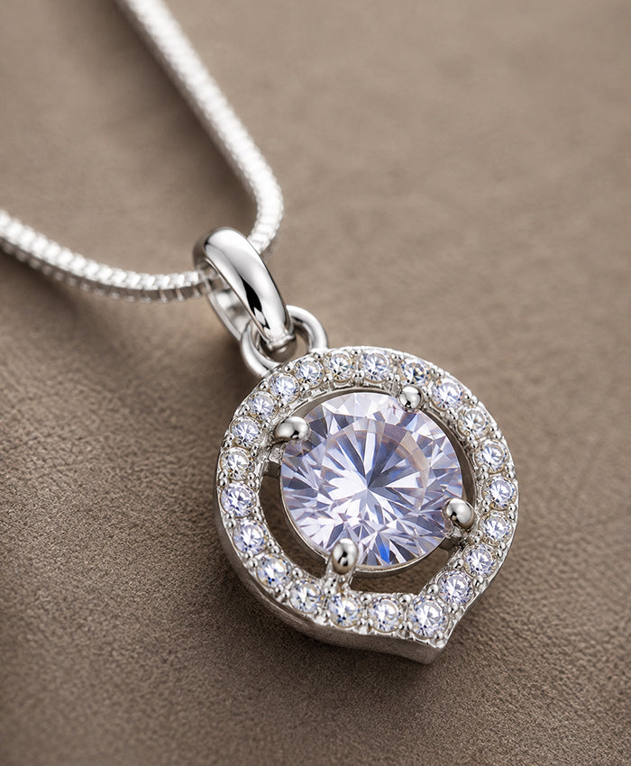 Classic Round Crystal Halo Pendant Necklace for Women