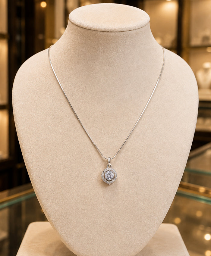 Classic Round Crystal Halo Pendant Necklace for Women