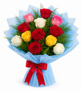 Colourful 12 Mixed Roses Bouquet