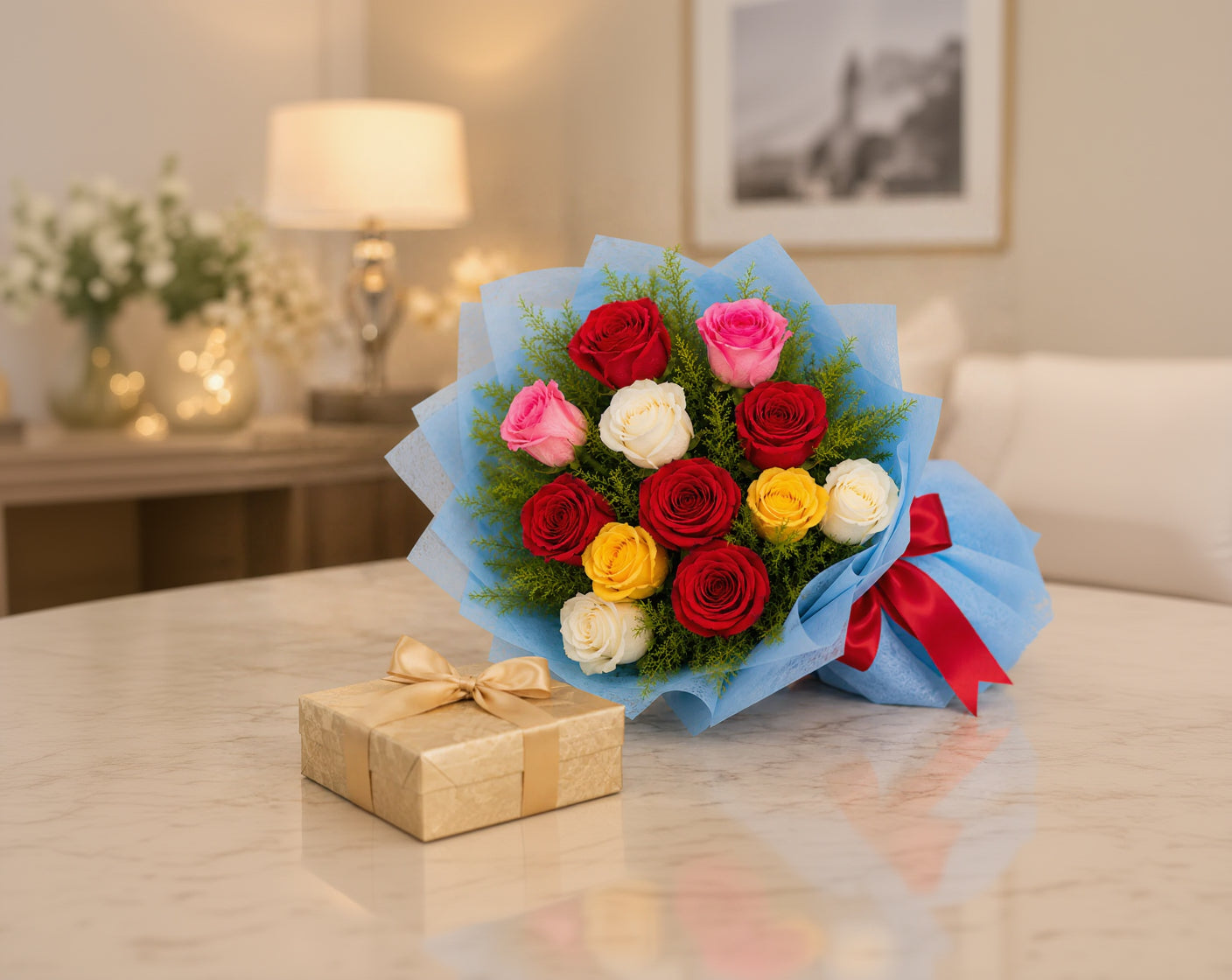 Colourful 12 Mixed Roses Bouquet