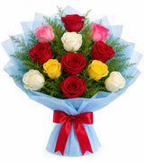 Colourful 12 Mixed Roses Bouquet