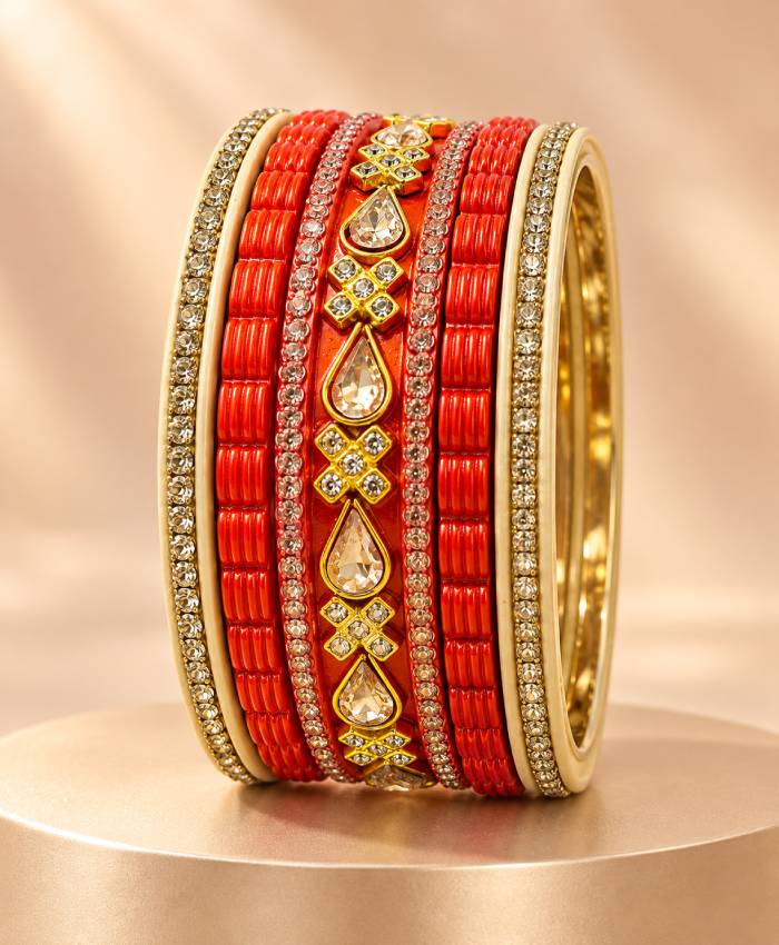 Coral Radiance Lac Bangle Set