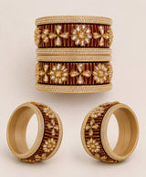 Crimson Floral Enamel Lac Bangle Set