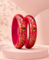 Crimson Floral Enamel Lac Bangles