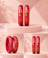 Crimson Floral Enamel Lac Bangles