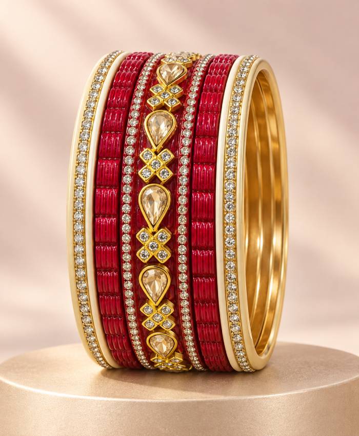 Crimson Sparkle Lac Bangle Set