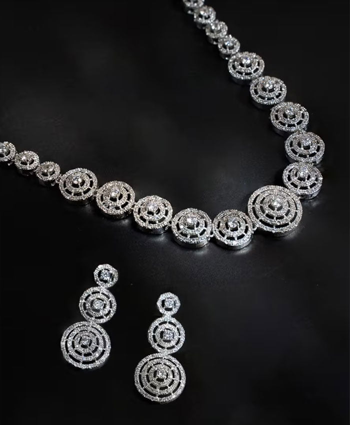 Crystal Halo Zircon Necklace & Earrings Set