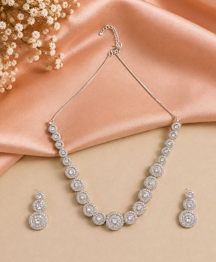 Crystal Halo Zircon Necklace & Earrings Set