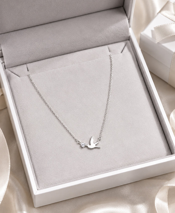Delicate Silver-Tone Bird Pendant Necklace for Women